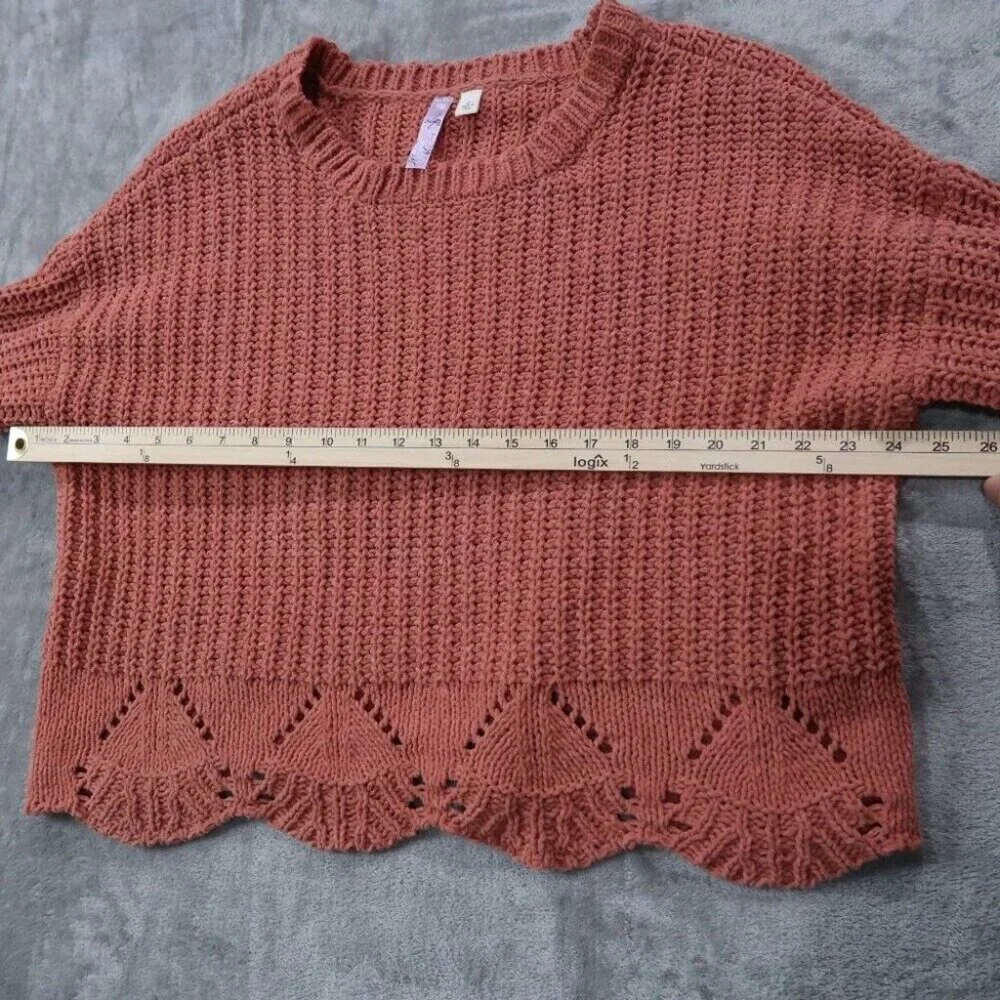 Alya Sweater Womens L Orange Chunky Knit Cropped Crewneck Long Sleeve Pullover - Picture 14 of 15